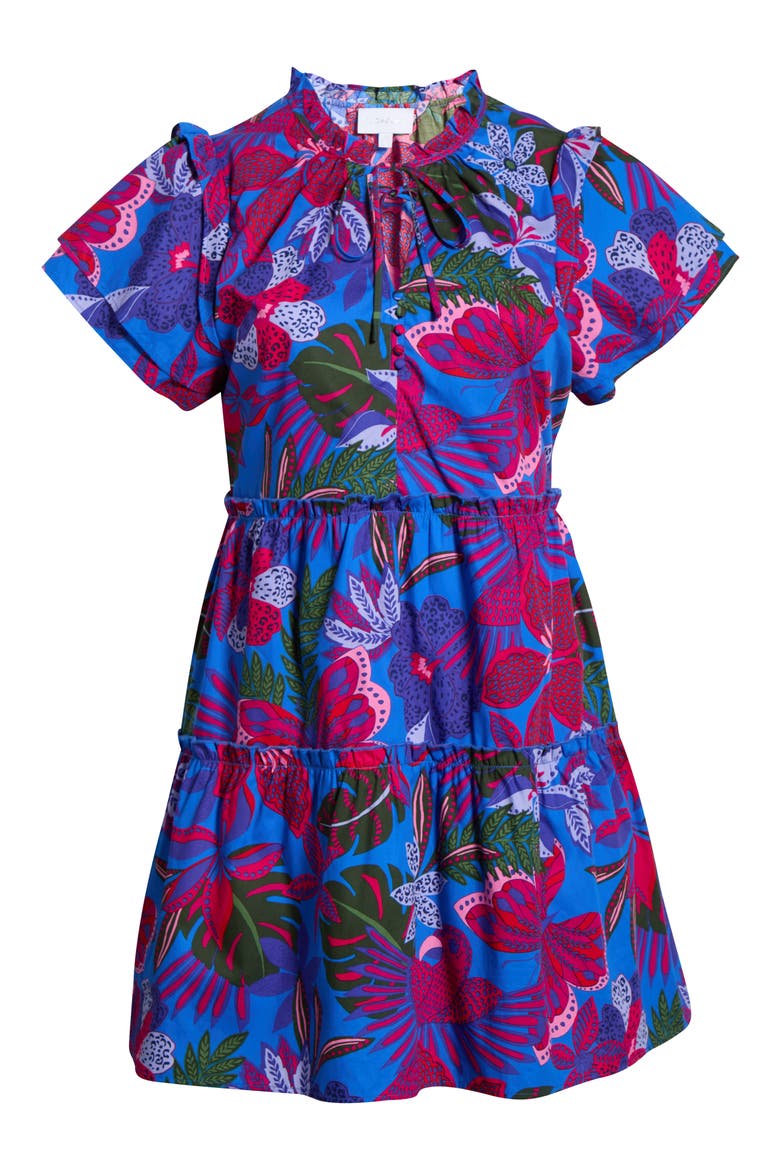Mela Tropics Empire Tiered Minidress, Alternate, color, BLUE-PINK-COMBO