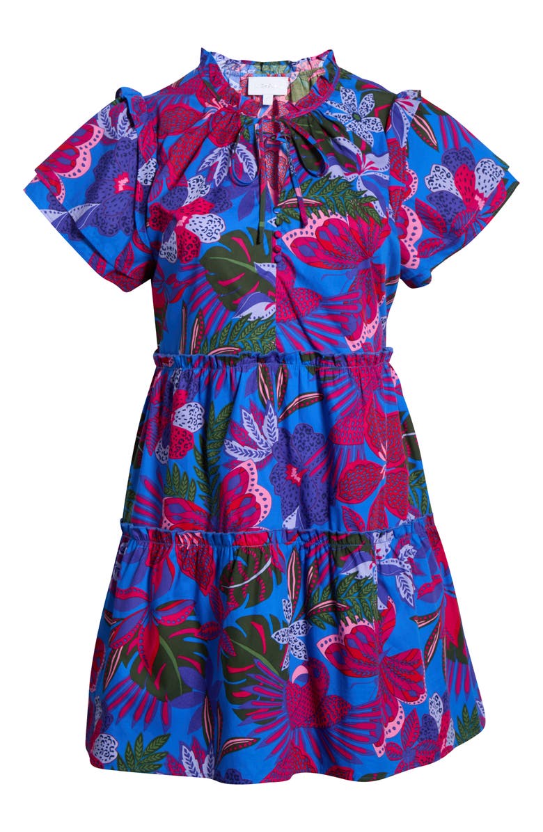 SUGARLIPS Mela Tropics Empire Tiered Minidress, Alternate, color, Blue-Pink-Combo