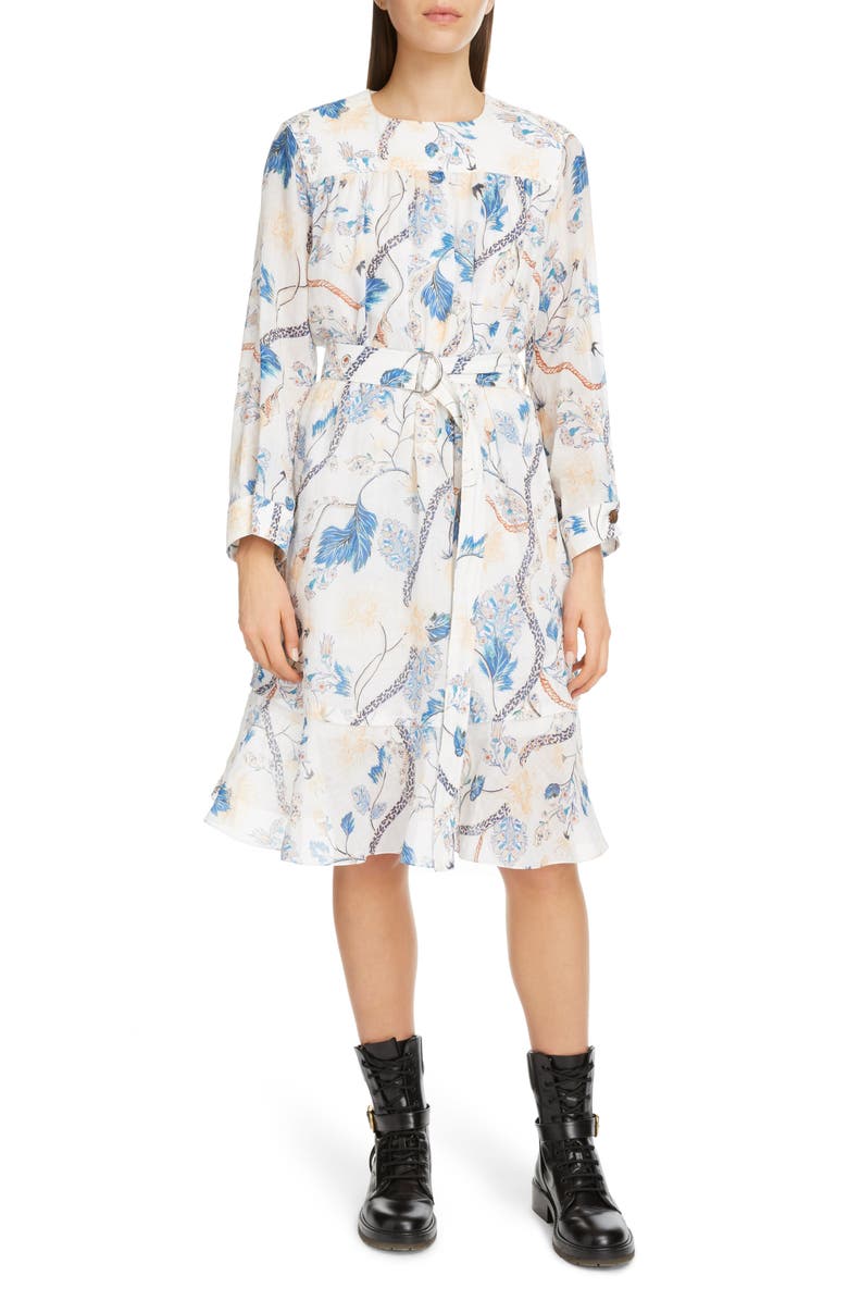 Chloé Floral Print Long Sleeve Shirtdress, Main, color,