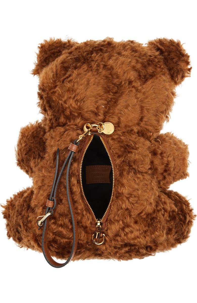 Moschino Teddy Bear Wool Faux Fur Clutch, Alternate, color, Brown