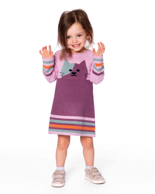 Deux Par Deux Knitted Dress With Cat In Pink