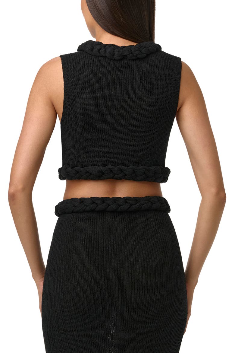 Rib Knit Braid Trim Crop Top, Alternate, color, BLACK
