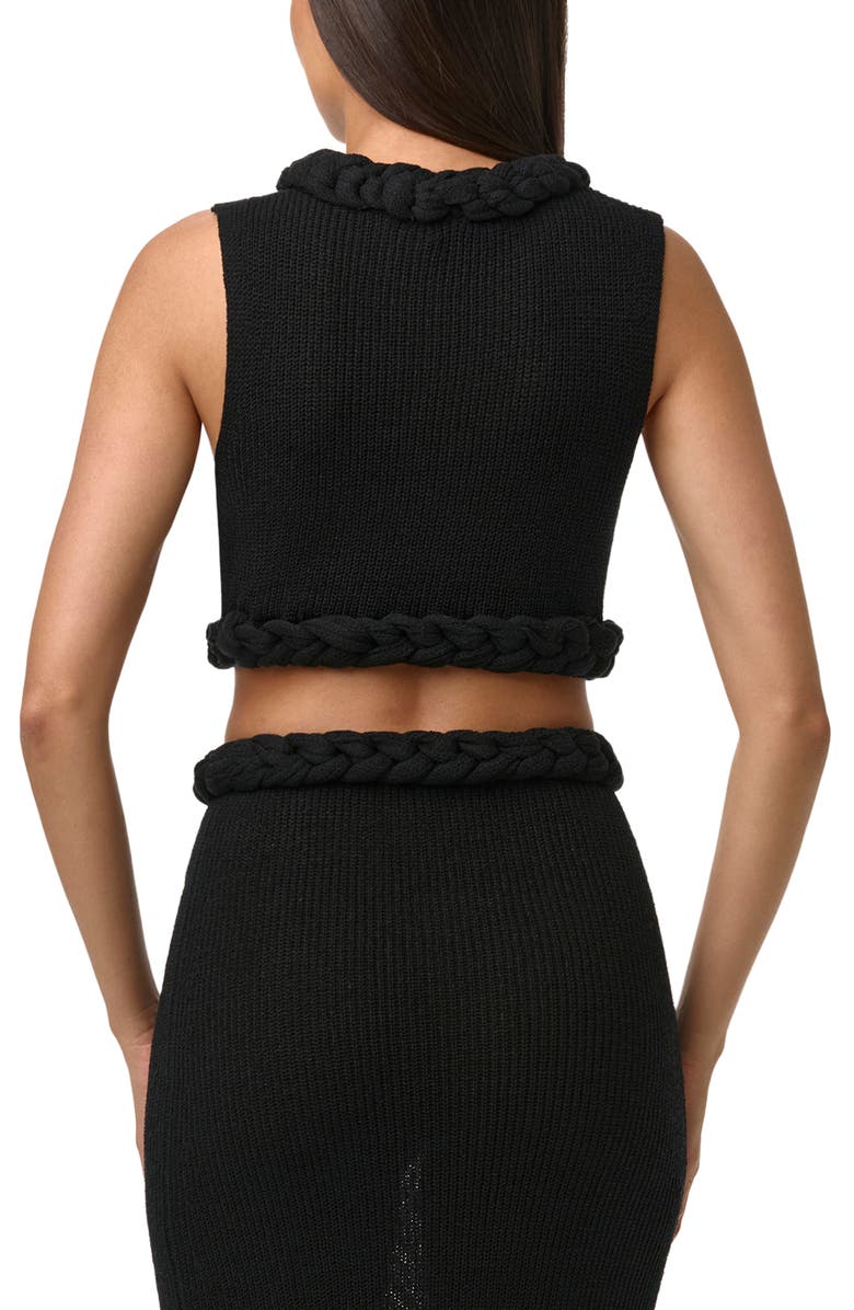 Naked Wardrobe Rib Knit Braid Trim Crop Top, Alternate, color, Black