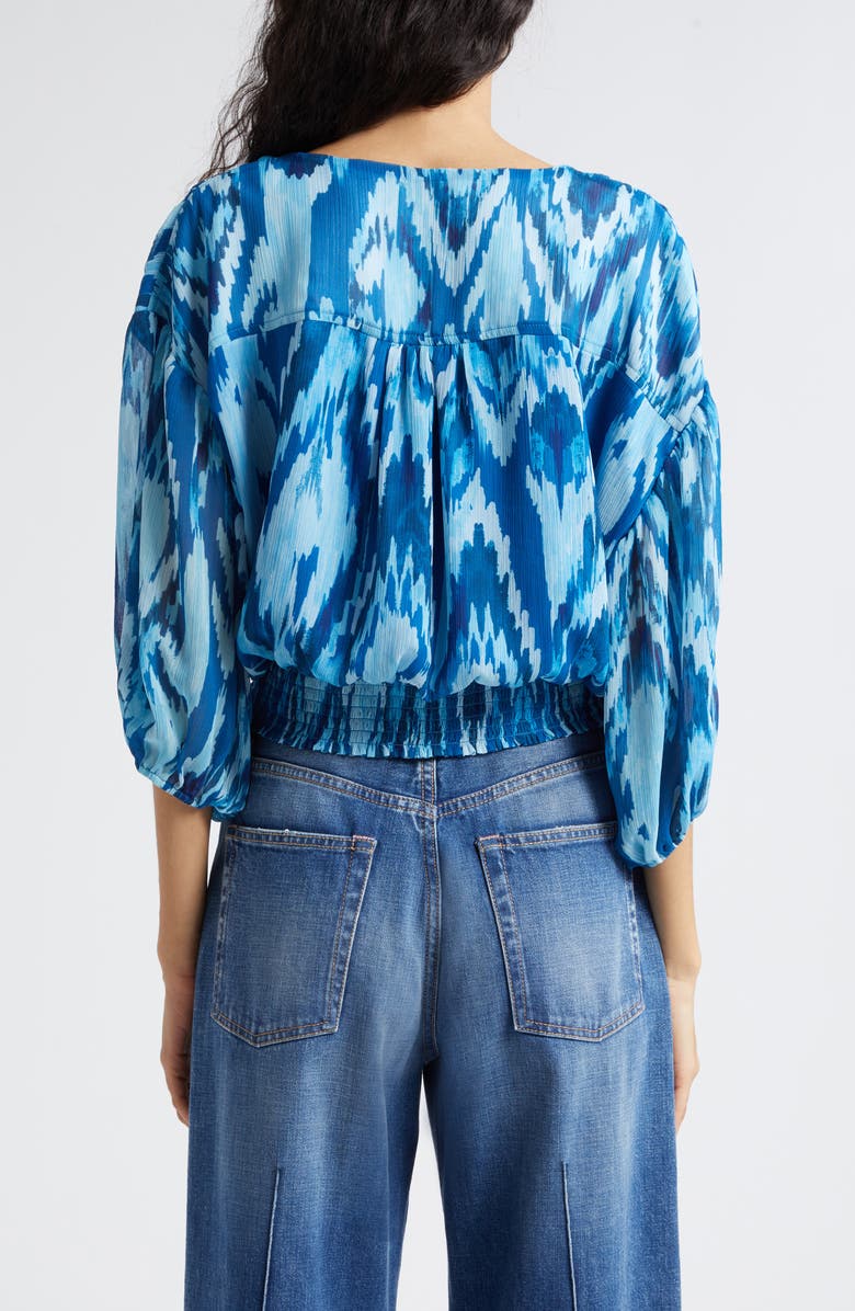 Ramy Brook Blaire Print Wrap Top, Alternate, color, Laguna Blue Taza Ikat Print