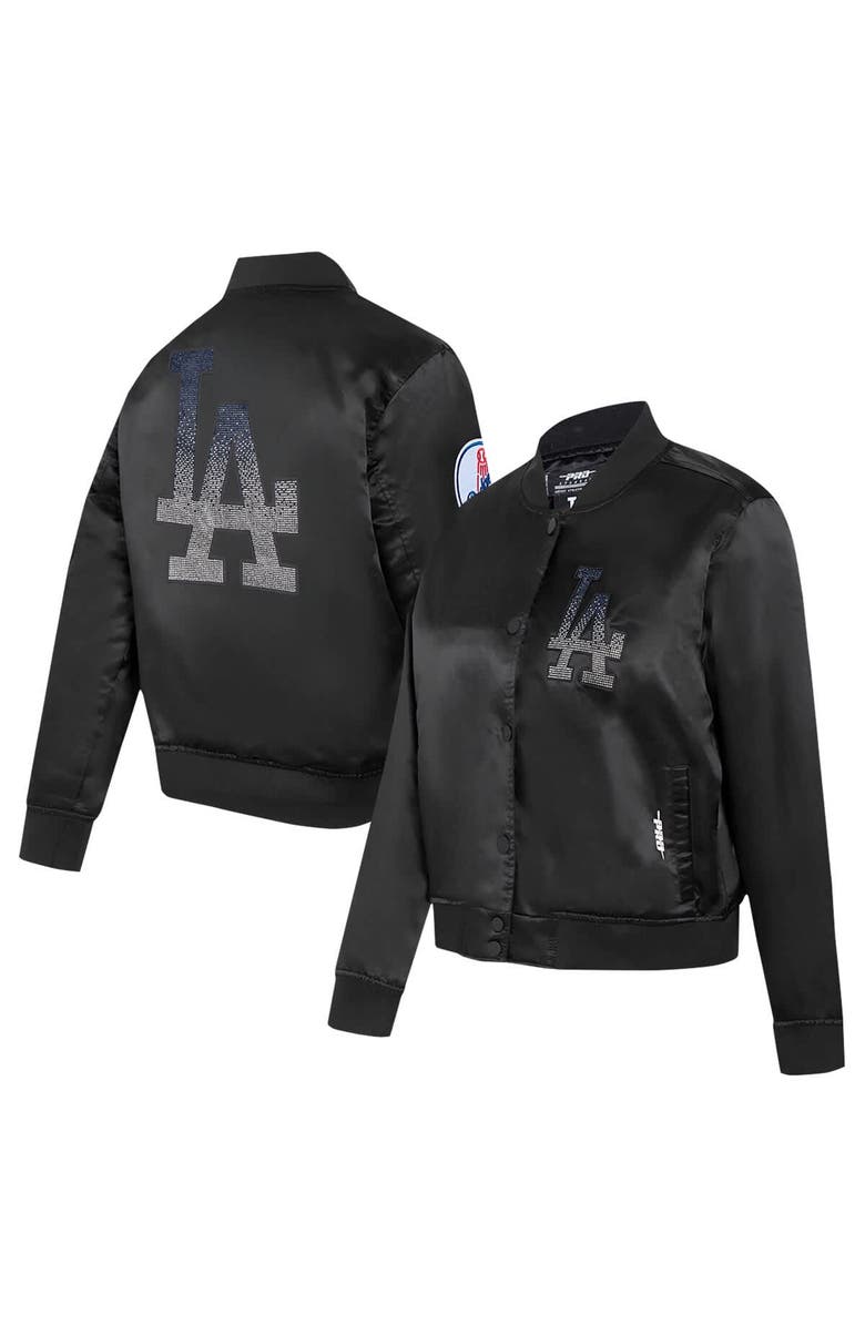 PRO STANDARD Women's Pro Standard Black Los Angeles Dodgers Rhinestone Satin Full-Snap Jacket, Main, color,