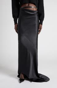 TOM FORD Belt Accent Bias Cut Silk Satin Maxi Skirt with