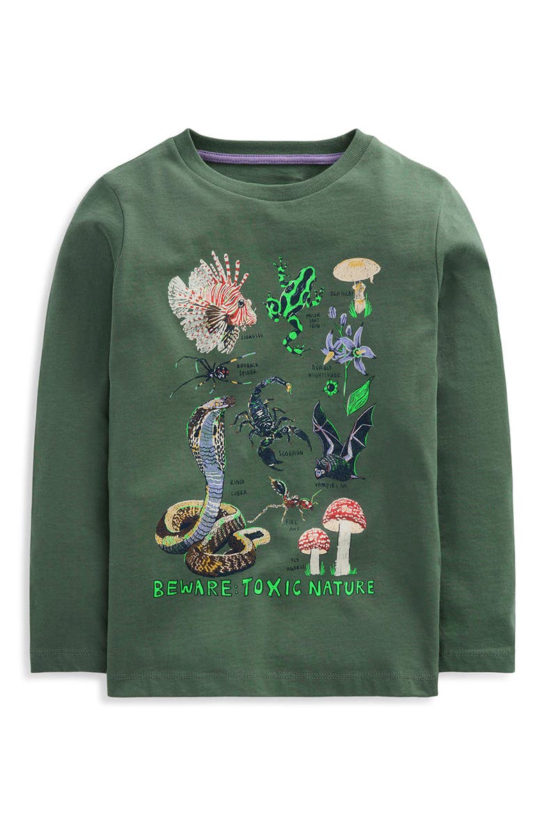 Kids' Glow in the Dark Long Sleeve Graphic T-Shirt, Main, color, BOTTLE GREEN, TOXIC NATURE