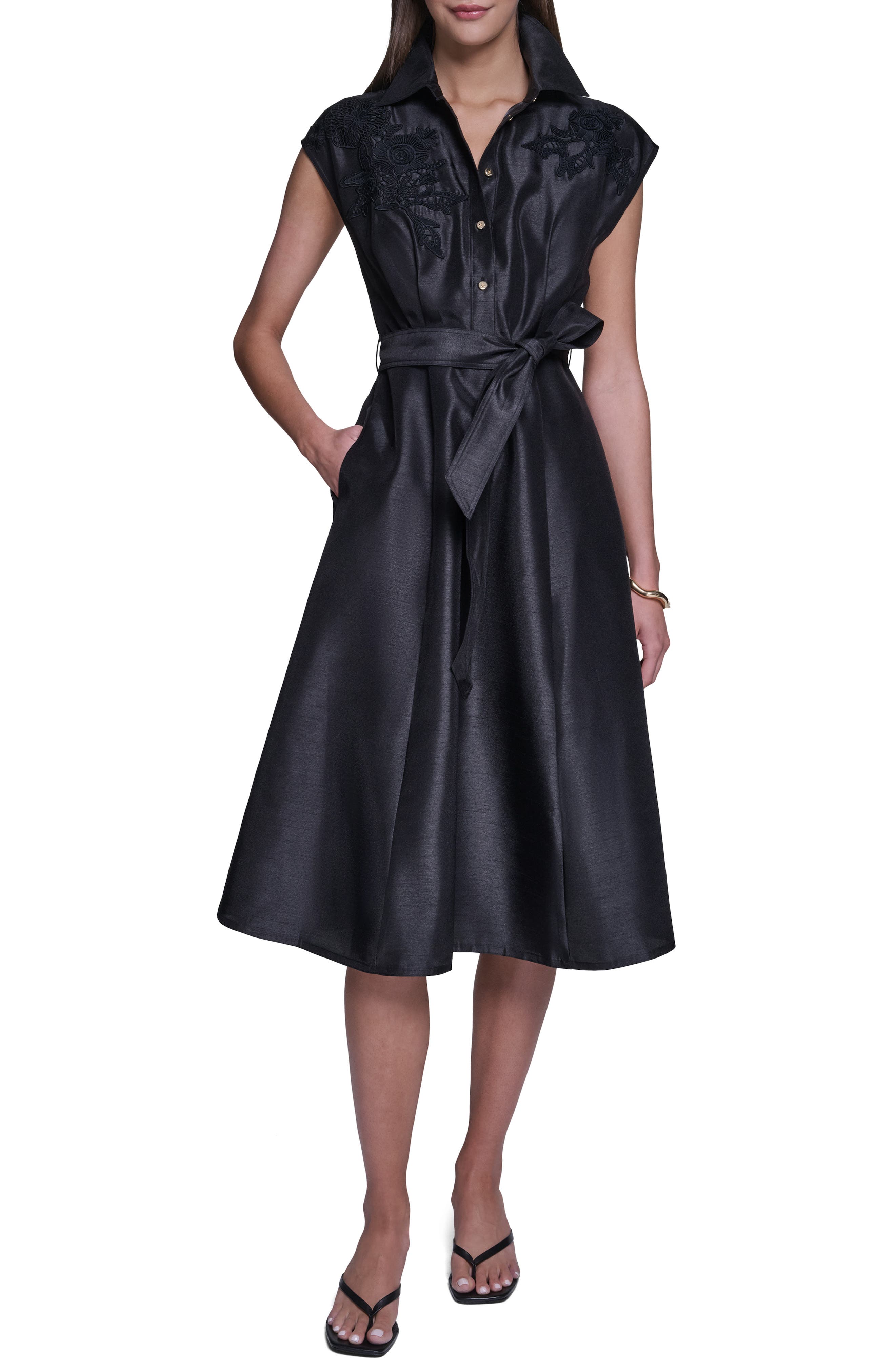 HALSTON Appliqué Tie Waist Shirtdress (Women) | Nordstromrack