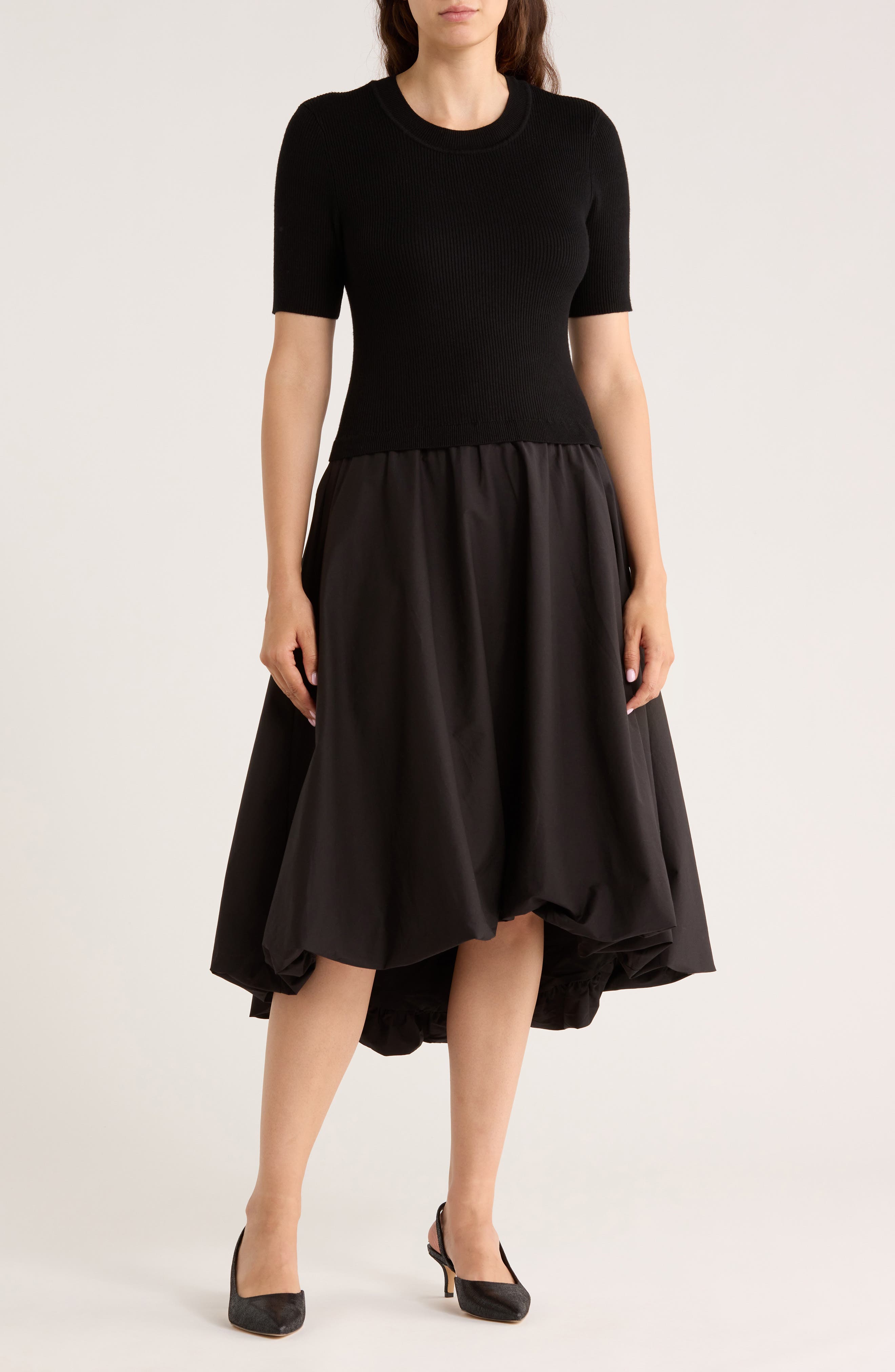 Ellen Tracy Short Sleeve Bubble Hem Midi Dress