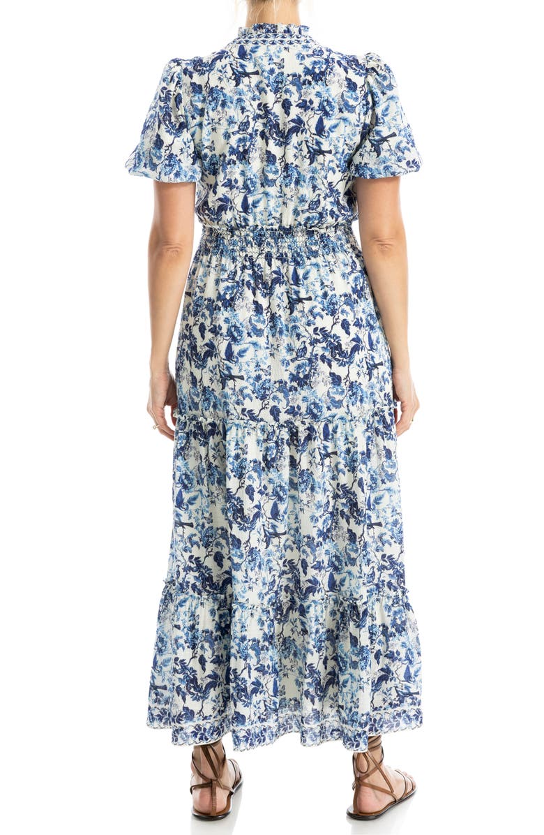 MAX STUDIO V-Neck Short Sleeve Tiered Maxi Dress, Alternate, color, Cream/ Blue Lush