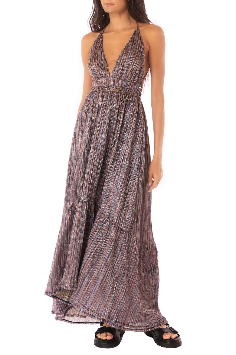 Golden Stripes Moon Bay Cover-Up Maxi Dress, Main, color, OPEN BLUE