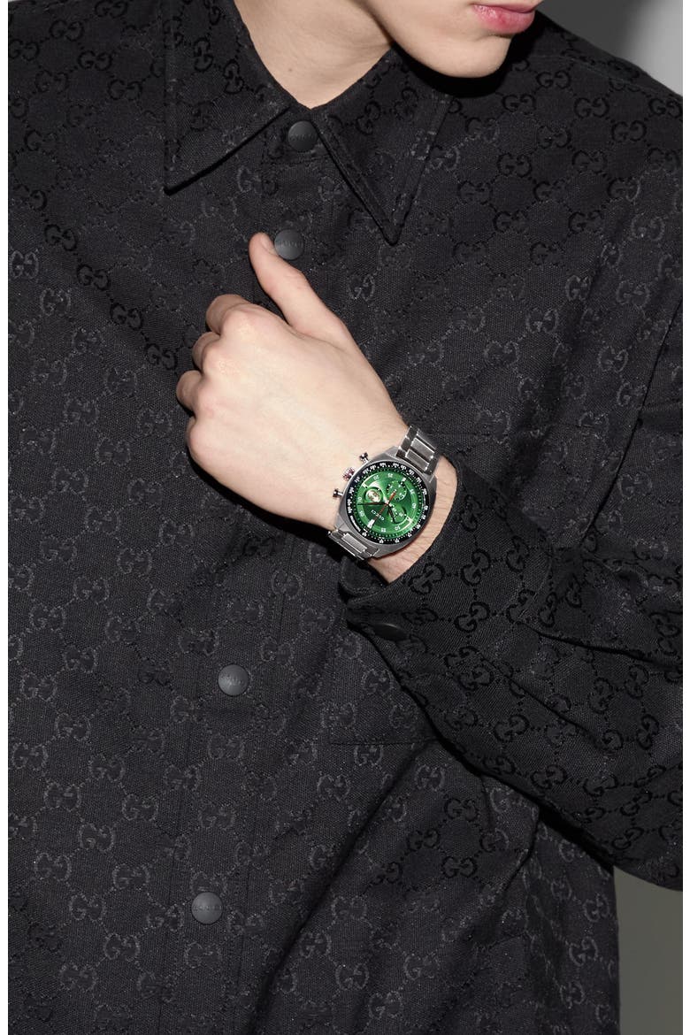 Interlocking Chronograph Watch, 41mm, Alternate, color, GREEN/ SILVER