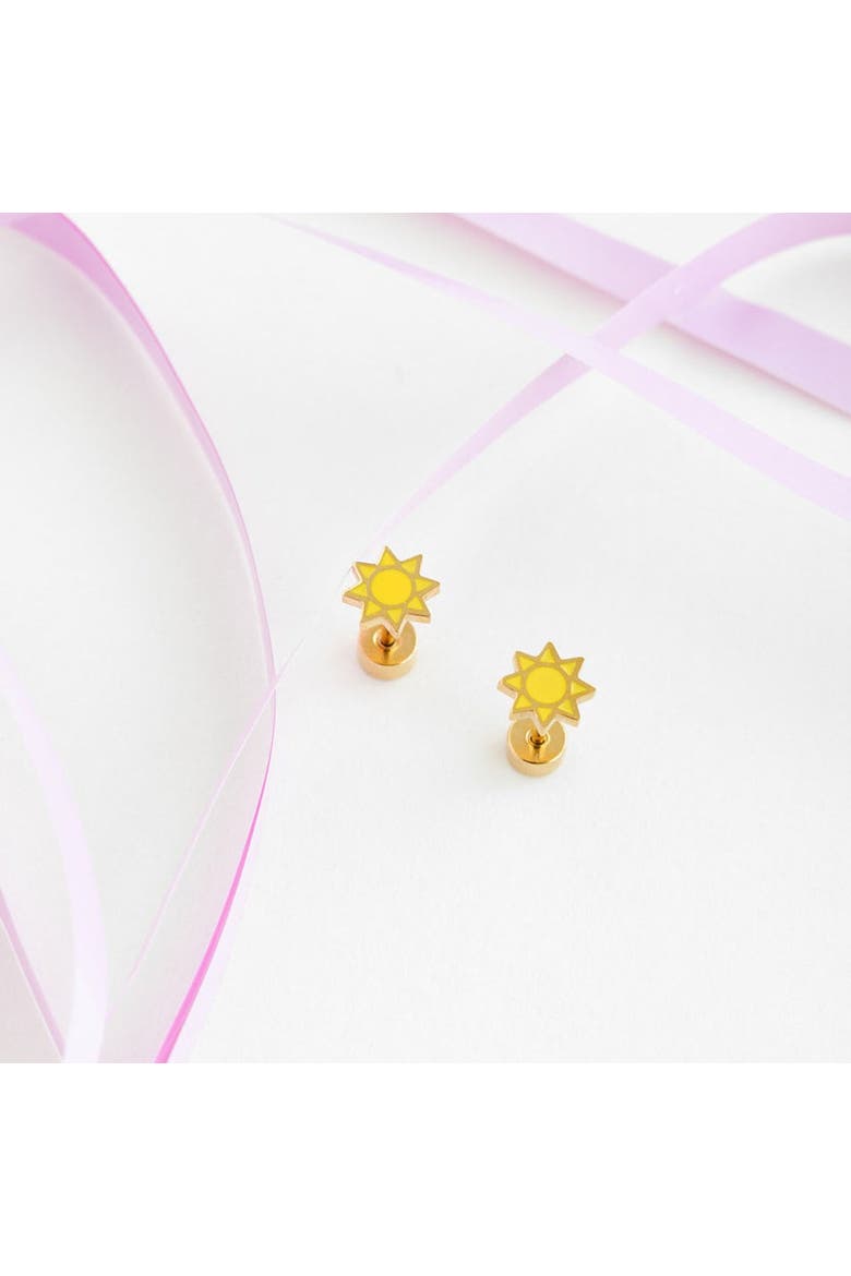 Girls' Sunshine Flatback Stud Hypoallergenic Earrings, Alternate, color, Yellow