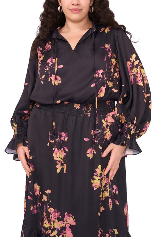 Vince Camuto Floral Print Long Sleeve Maxi Dress In Black