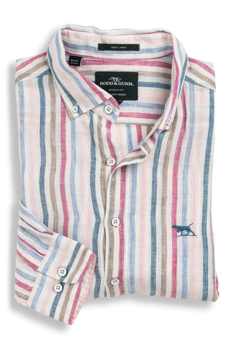 Rodd & Gunn Gimmerburn Stripe Linen Button-Up Shirt, Alternate, color, 