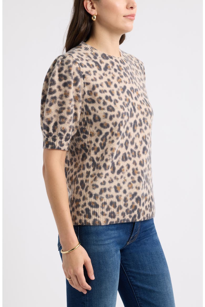Puff Sleeve Crewneck Sweater, Alternate, color, TAN- BLACK BEA LEOPARD