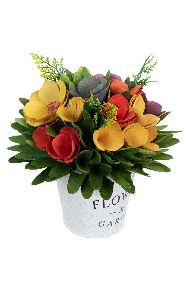Northlight Wooden Artificial Spring Floral Arrangement with "Flowers and Garden" Pot - 8", Alternate, color, Yellow