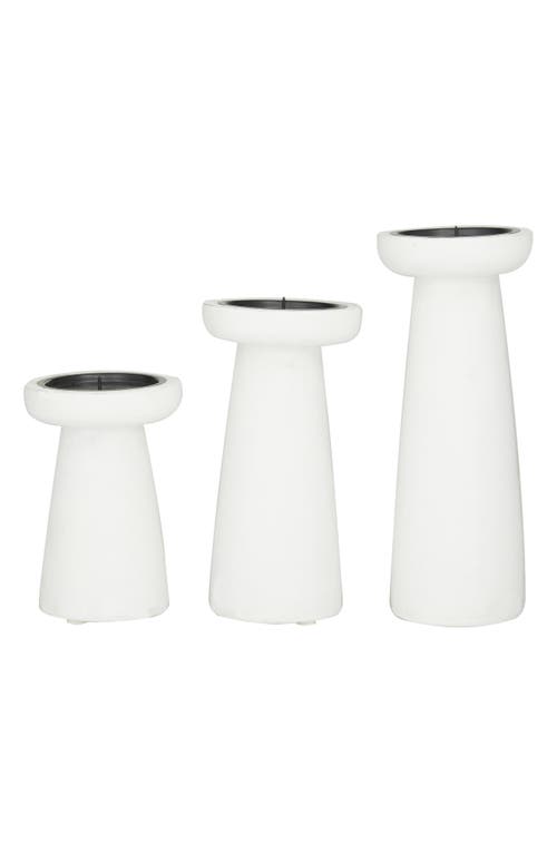 Uma Set Of 3 Wood Pillar Candle Holders In White