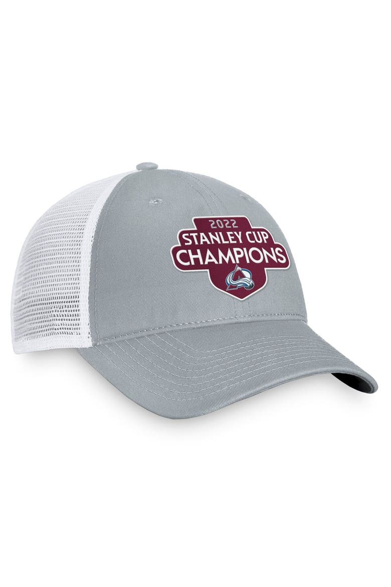 Men's Fanatics Branded Gray/White Colorado Avalanche 2022 Stanley Cup Champions Locker Room Trucker Adjustable Hat, Alternate, color, Gray