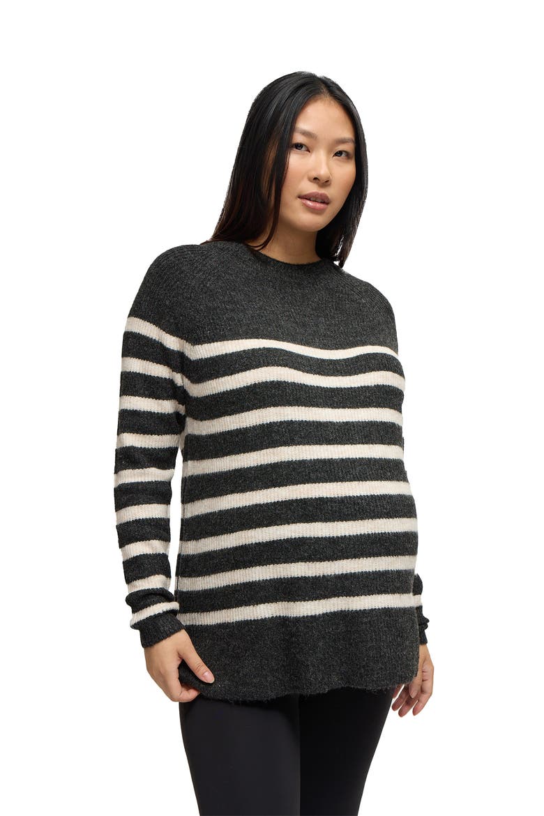 Raglan Maternity Mock Neck Sweater, Alternate, color, Charcoal/Ivory