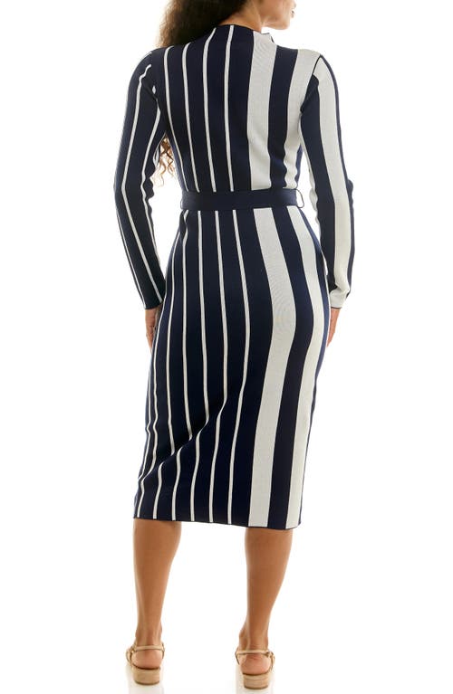 Nina Leonard Colorblock Stripe Sweater Dress In Blue
