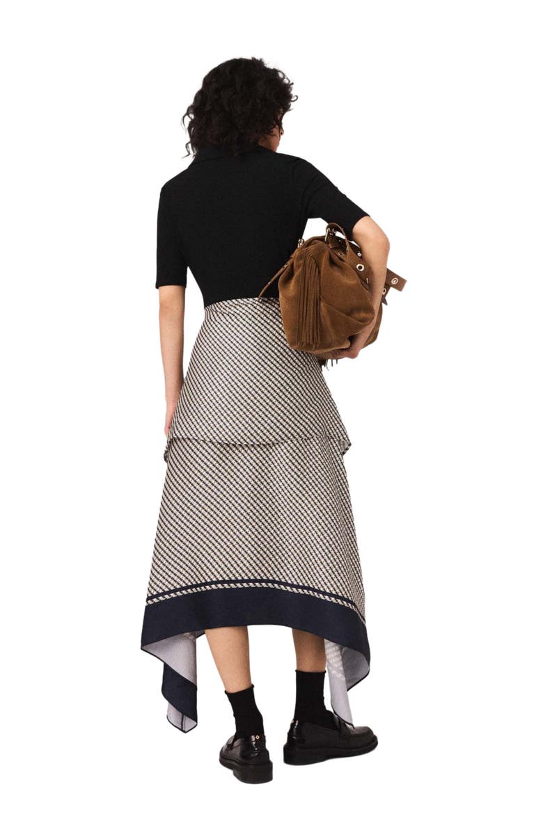 maje Printed two-tone dress, Alternate, color, Ecru Print-Tie