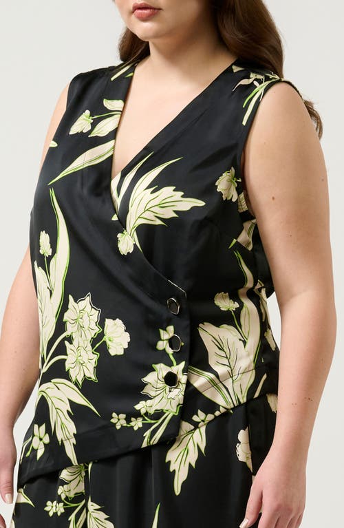Estelle Baia Floral Sleeveless Button-up Top In Black