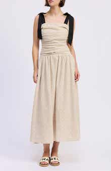 Blakely Pin Dot Tie Strap Midi Dress