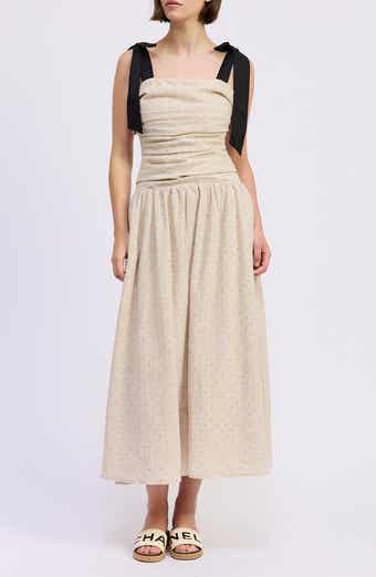 Blakely Pin Dot Tie Strap Midi Dress