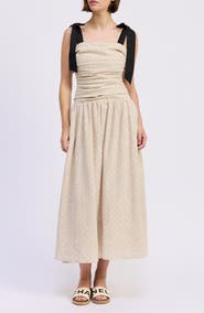En Saison Blakely Pin Dot Tie Strap Midi Dress