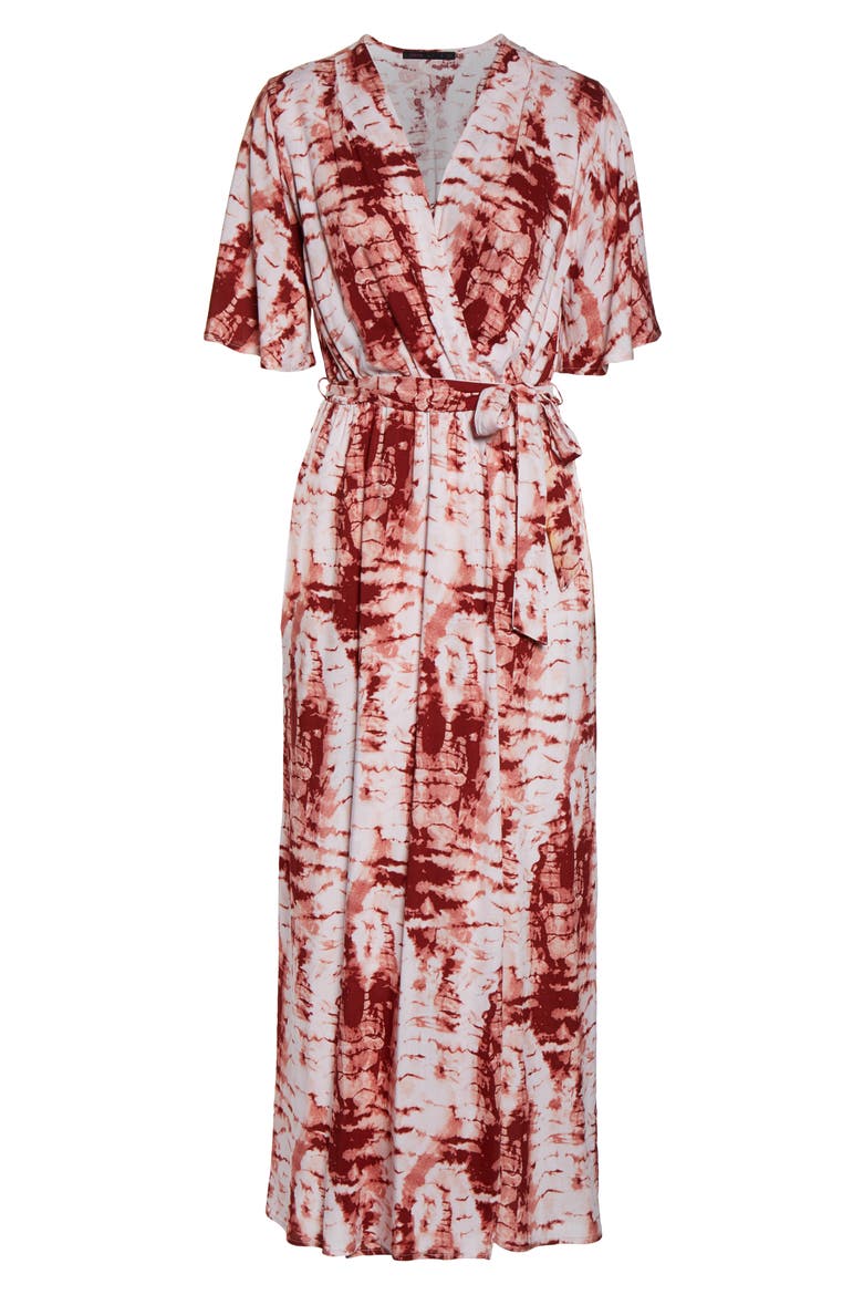 Tie Dye Faux Wrap Maxi Dress, Alternate, color, RUST