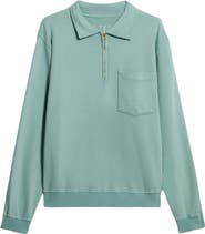 Fortela Yalep Brushed Jersey Quarter Zip Collared Sweatshirt