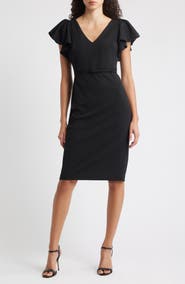 Anne Klein Belted Flutter Sleeve Sheath Dress