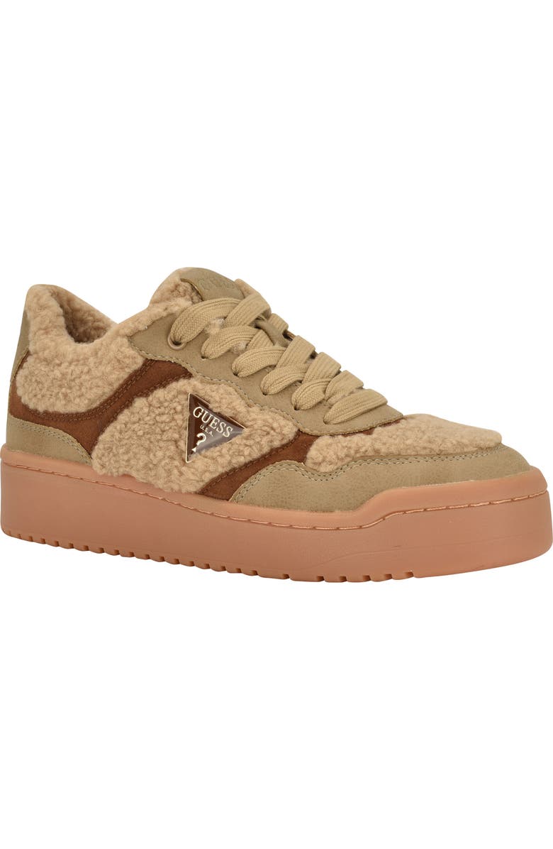 GUESS Miram Faux Shearling Low Top Sneaker, Main, color, Medium Natural