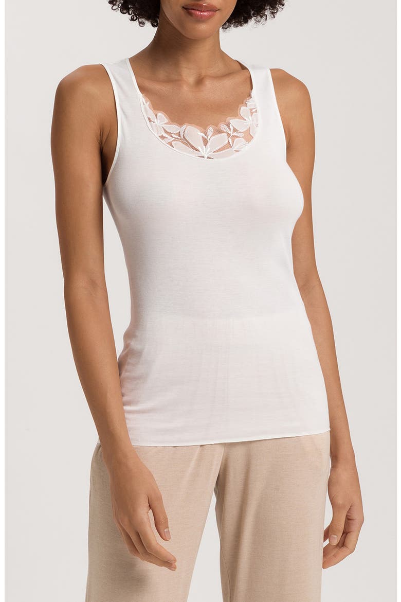 Kalea Embroidered Trim Cotton Tank Top, Main, color, OFF WHITE