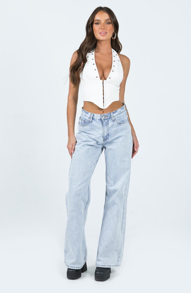 Princess Polly Palladia Jordy Grommet Faux Leather Corset Halter Top, Alternate, color, White