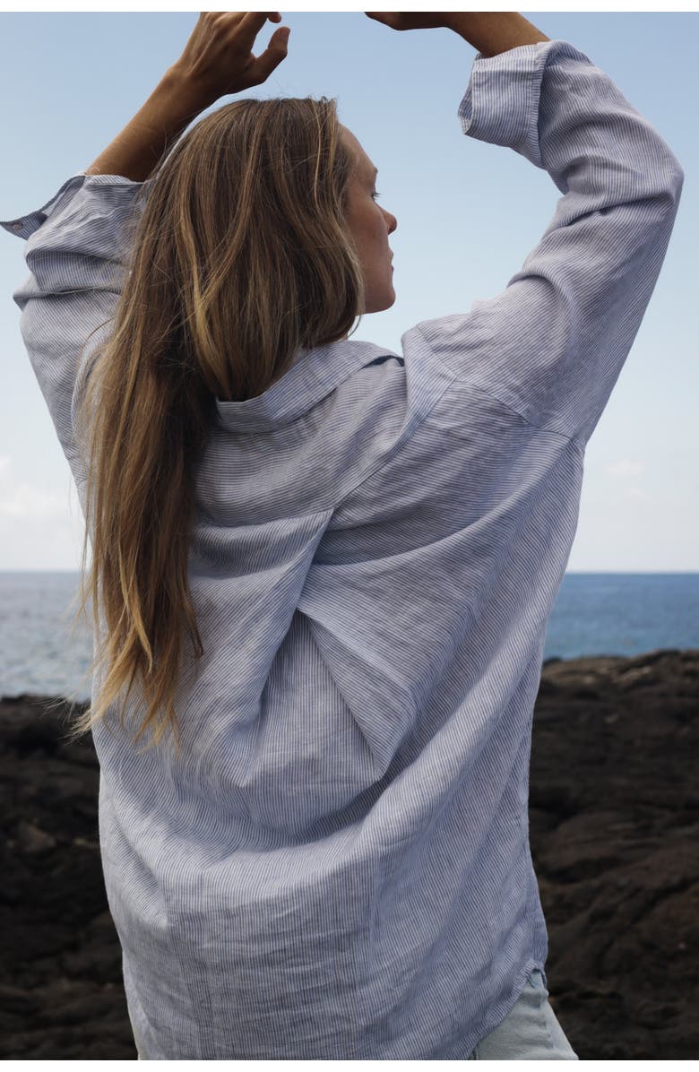 SITANO Lido Linen Shirt Dress, Alternate, color, Light Blue Stripes