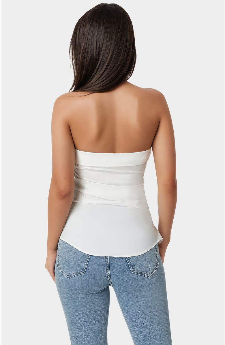 bebe Ruched Asymmetric Top, Alternate, color, White Alyssum