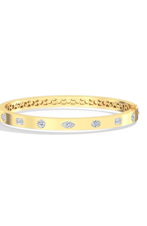 Multi-Shape Inlay Lab Diamond Bangle in 14K Gold