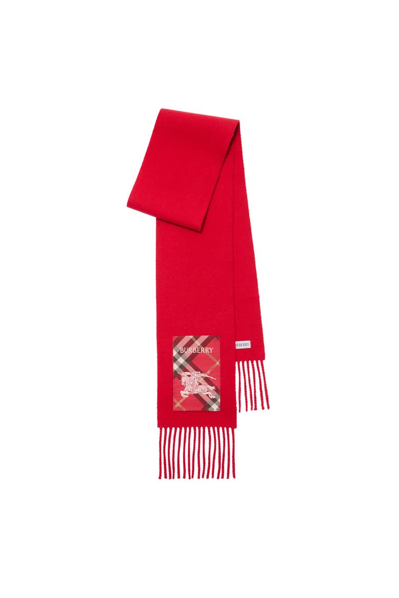 Check Label Cashmere Scarf, Main, color, Crayon red