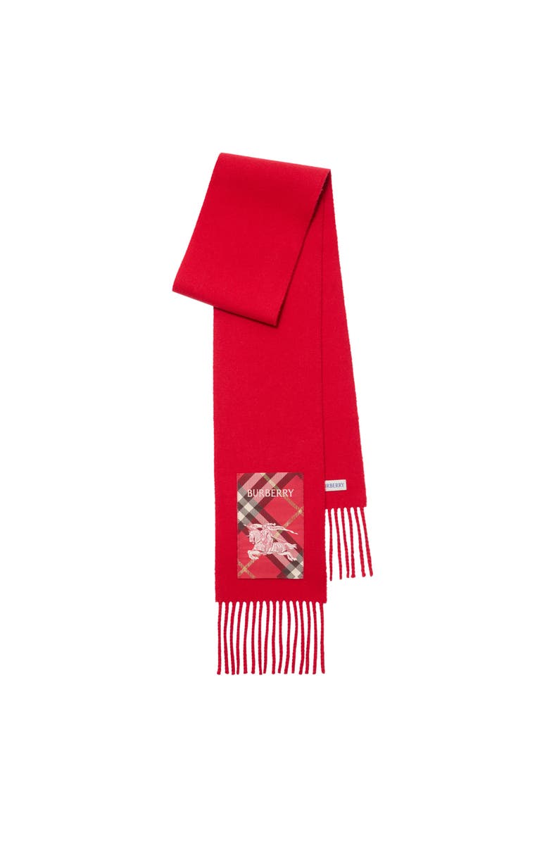 Burberry Check Label Cashmere Scarf, Main, color, Crayon Red