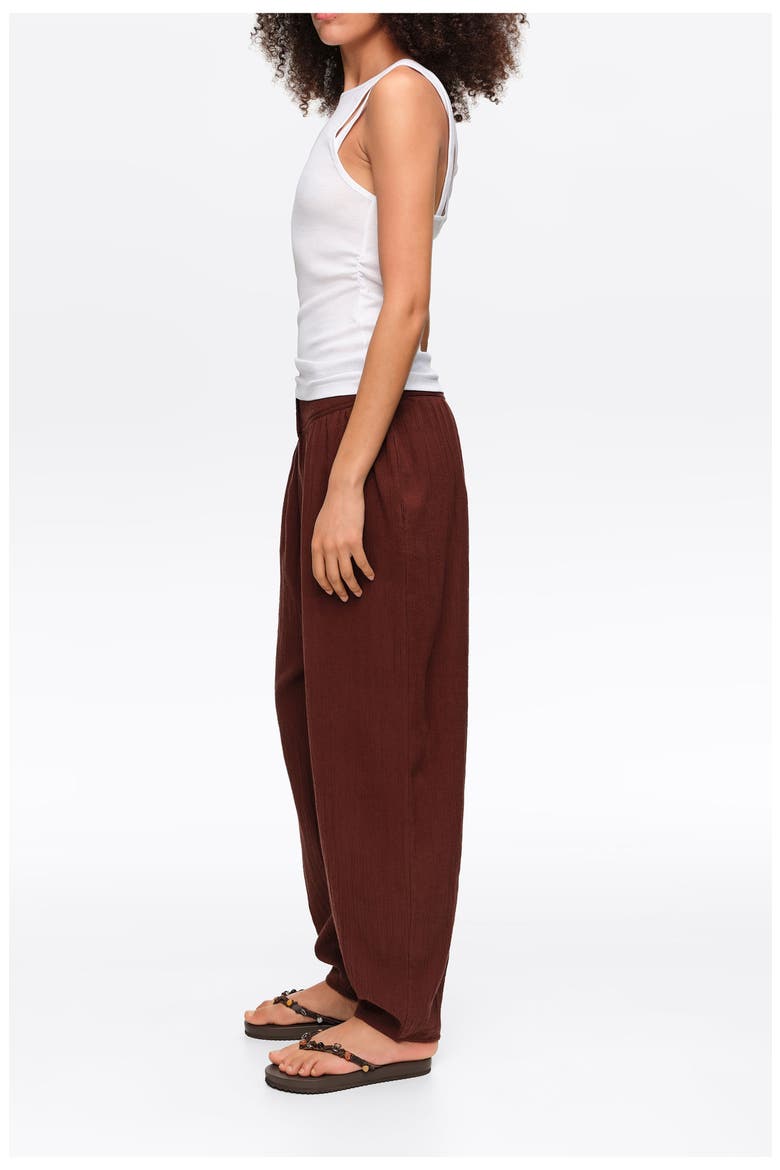 Textured Cotton Harem Trousers, Alternate, color, BROWN