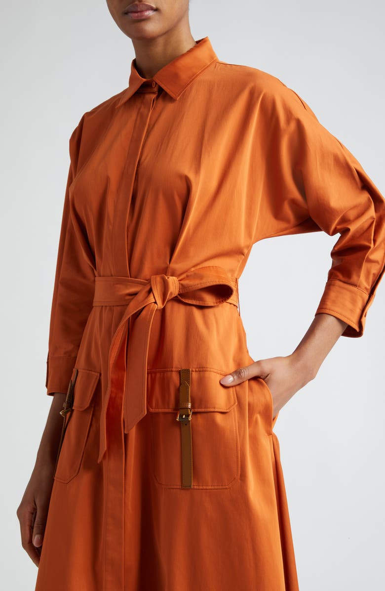 Max Mara Sibari Belt Pocket Detail Cotton Blend Shirtdress, Alternate, color,