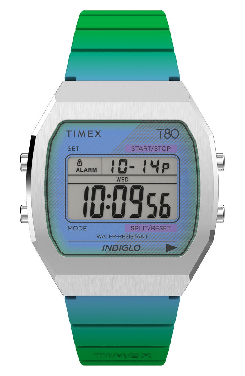 Timex<sup>®</sup> T80 Digital Resin Strap Chronograph Watch, 36.5mm, Main, color, 