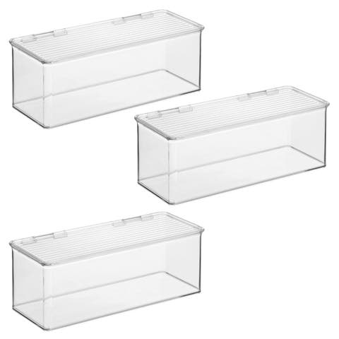 Stackable Hinged-Lid Storage Box - Set of 3 - Clear