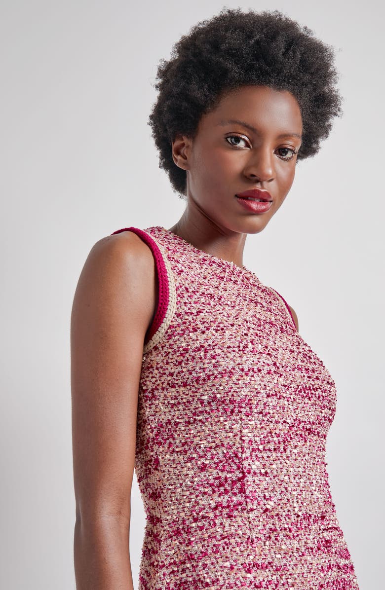 Misook Bouclé Fit & Flare Minidress, Alternate, color, Pink Flash/Multi