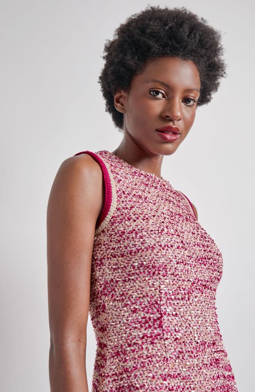 Misook Boucle Crochet Trim A Line Mini Dress In Pink Flash/multi