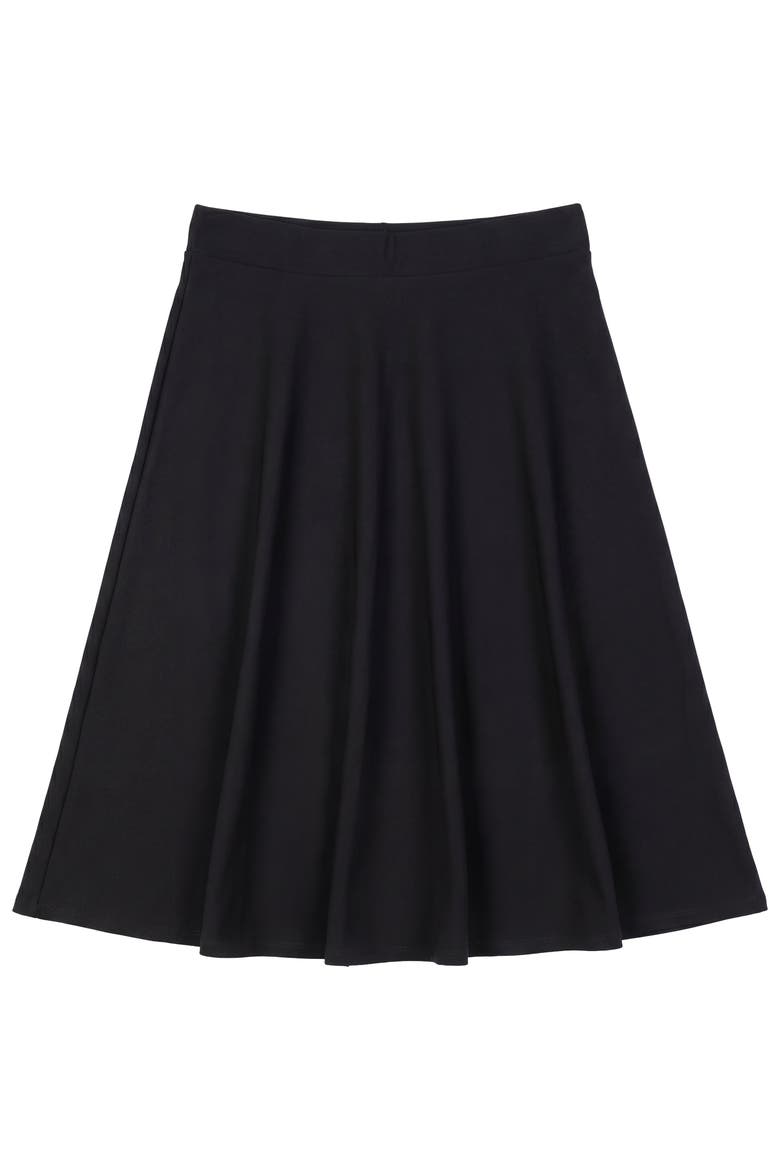 Flared Waist Comfort Stretch Knit Midi Skirt, Main, color, Black