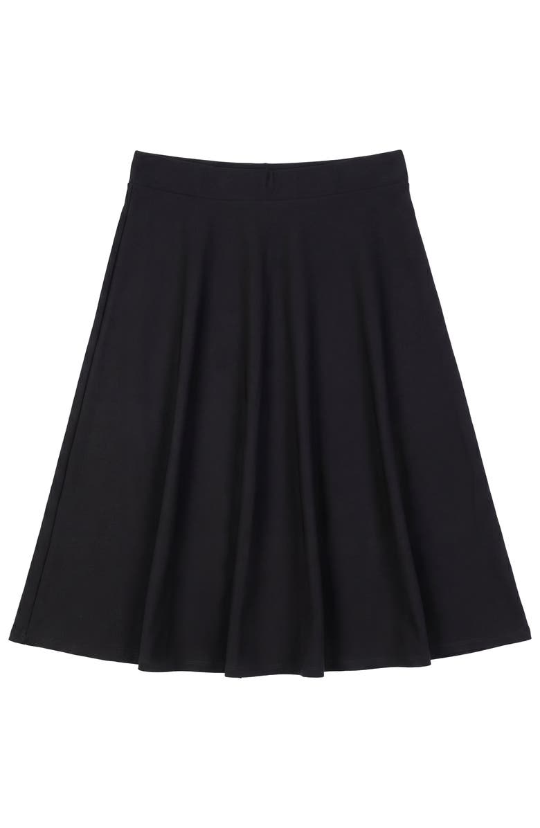 ELLE COUTURE Flared Waist Comfort Stretch Knit Midi Skirt, Main, color, Black