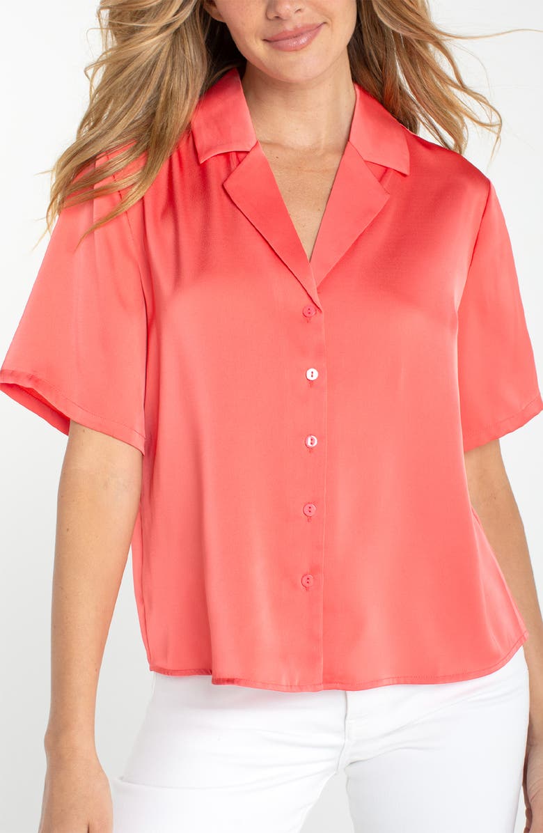 Liverpool Los Angeles Camp Collar Button-Up Shirt, Alternate, color, Sunset Coral